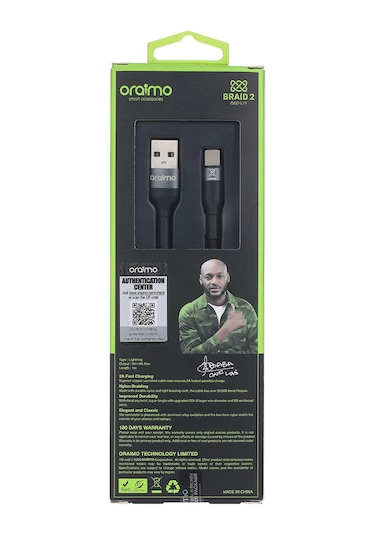 Teltree Oraimo Lightning Şarj Kablosu 5v/2a Hızlı Şarj 1m Dayanıklı Nilon Omuz 20.000 Eğme Ömrü