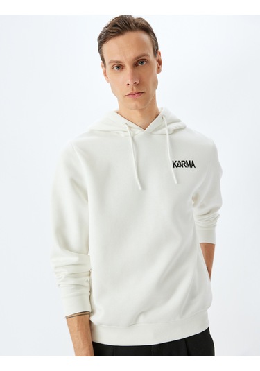 Koton Pamuk Karışımlı Şardonlu Slogan Baskılı Kapşonlu Sweatshirt Beyaz 5wam70245mk Beyaz