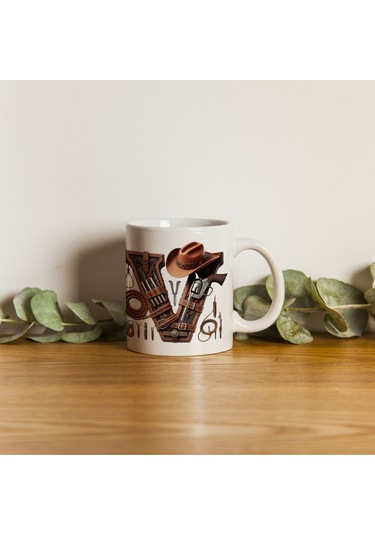 V Harfi Kovboy Temalı Bardak 330 Ml İsim / Harf Kişiye Özel Hediye - Vahşi Batı Konsept Beyaz