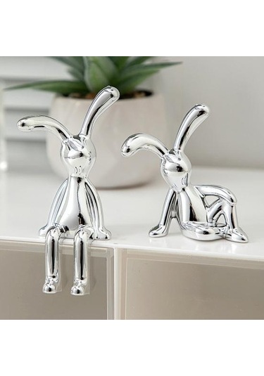 Altın 2/4 Adet Uzun Kulak Tavşan Heykelcik Uv Galvanik Yapıştırıcı Oturan Tavşan Şekilli Kalıp Oyuncak Heykeli Araba Pano 4pcs