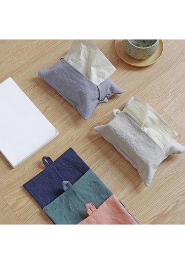 Lacivert-pamuklu Keten Kumaş Sanat Doku Kutusu Basit Kağıt Kutusu Peçete Durumda Masaüstü Kağıt Tutucu Ev Ofis Araba Oturma Odası Yemek Masası