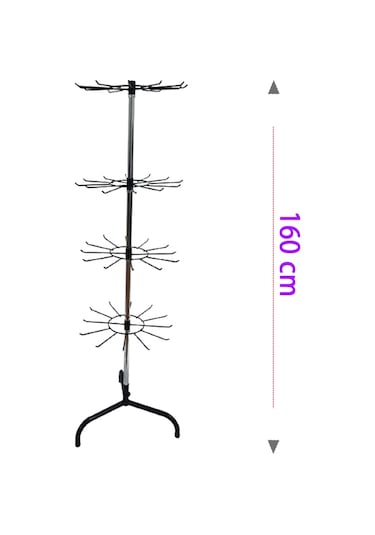 4 Katlı, 12 Siyah Kancalı Bijuteri Standı, Aksesuar Standı Siyah