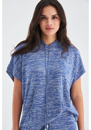 Peraluna Kaıra Blouse & Shorts Kapüşonlu Yazlık Kadın Triko Şort İndigo