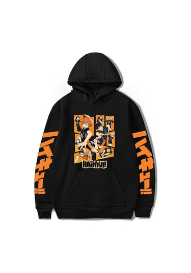 Siyah Anime Haikyuu Hoodies Tişörtü Erkek/kadın Karasuno Fly Yüksek Grafik Streetweed Kazak Kış Sıcak Unisex Anime Tişörtü Siyah
