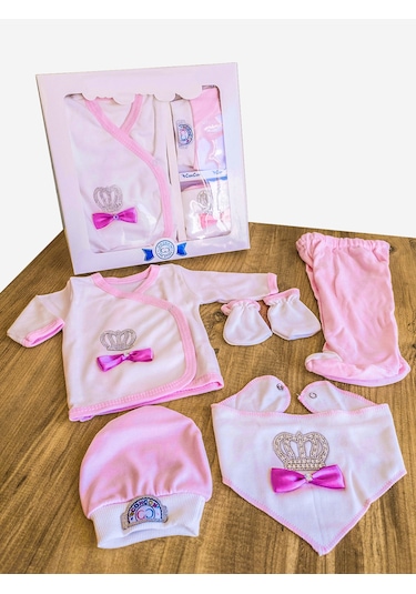 Bebek Bakım Çantası Ve 5 Parça Taşlı Hastane Çıkışı İkili Set Pembe