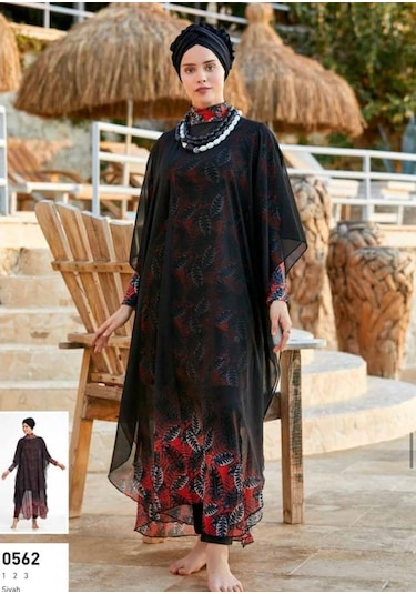 Adasea Maresiva 0562 Pareo Tesettür Mayo Üzerine Kaftan Çok Renkli