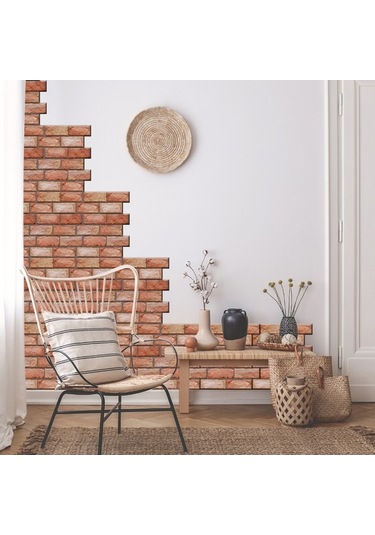 Opulentliving Kahverengi Tuğla Desen Pvc Otomatik Yapıştırıcı Duvar Kağıdı - Mutfak Dekorasyonu