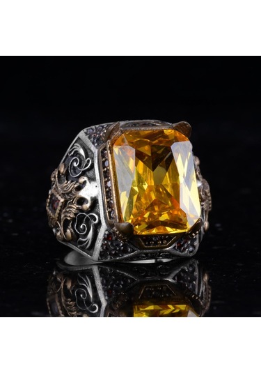 925 Ayar Gümüş El Yapımı Taş Yüzük Sitrin Gümüş