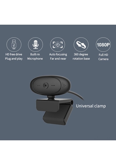 Geeksen Hd Web Kamera - 1080p Otomatik Odaklamalı, 360 Dönebilir, Mikrofonlu Usb Video Konferans Kamerası