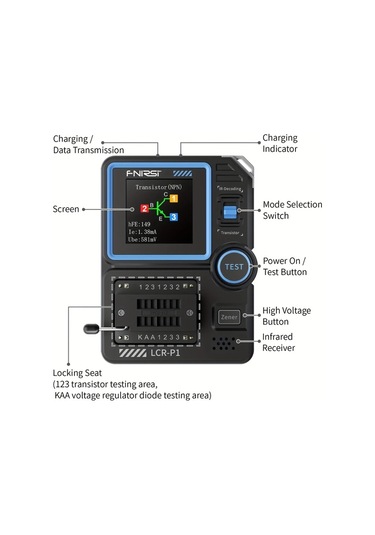 Fochsia Fnırsı Lcr-p1 Transistör Test Cihazı Kondansatör Direnç Diyot Transistör Testi Batarya Usb
