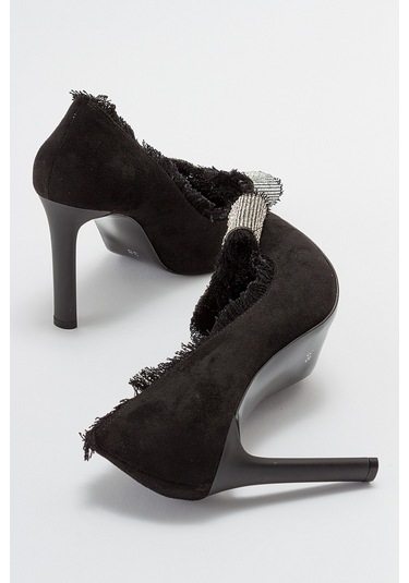 Luvishoes Vegas Siyah Süet Kadın Topuklu Ayakkabı Sıyah Suet