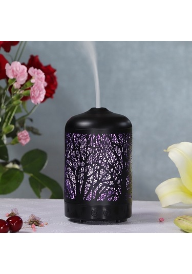 Sones Metal Ağaç Hava Nemlendirici Esansiyel Yağ Difüzörü Sis Makinesi Renkli Led Lamba Difüzörü Aromaterapi Hava Temizleyici, Ab Fişi Siyah