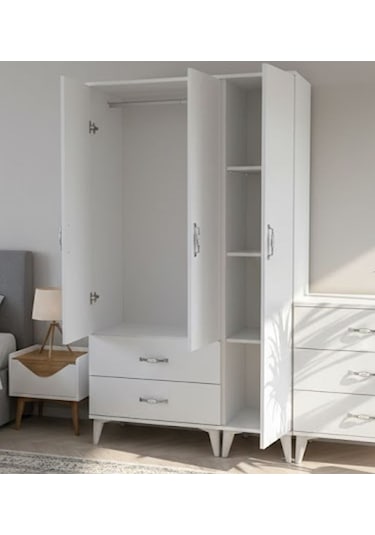 Duru 3 Kapaklı Dolap Gardırop - Byz M2 Beyaz