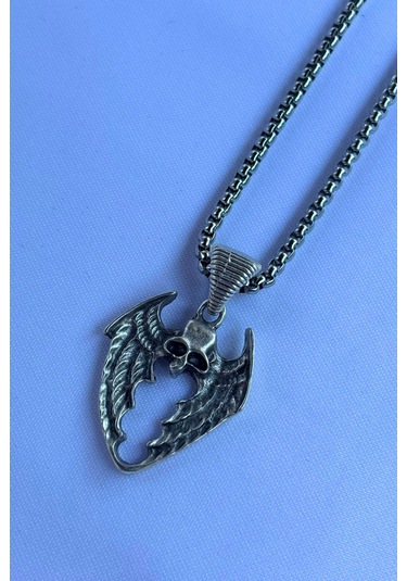 Yarasalı El İşçiliği Paslanmaz Çelik Zincir Erkek Kolye Gümüş