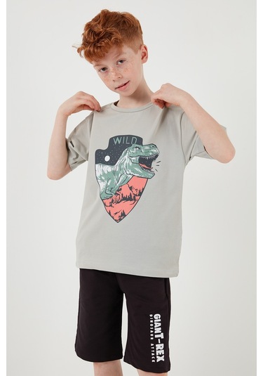 Lela Pamuklu Regular Fit Bisiklet Yaka Şortlu Alt-Üst Erkek Çocuk Takım 6212018 Gri