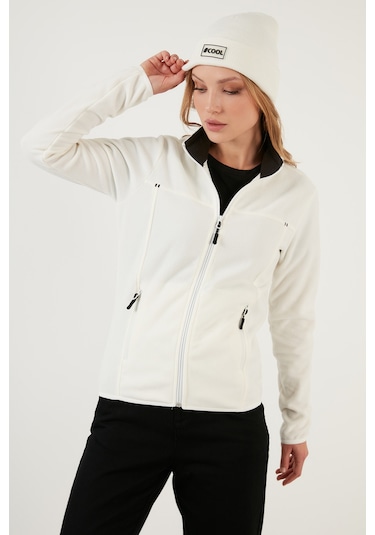 Lela Slim Fit Anti-Pilling Tüylenme Yapmayan Fermuarlı Cepli  Hırka Bayan Polar 5907002 Ekru