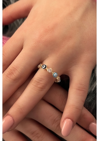 Fiyonk Kuyumculuk 14 Ayar Altın Nazarlık Ve Taş Dizisi Yüzük 001