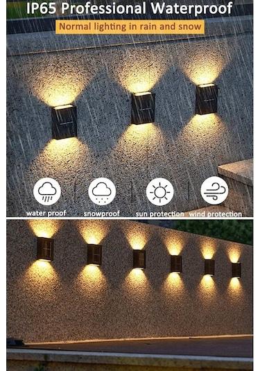 2 Adet Yeni Nesil Solar Çift Yönlü Duvar Lambası Güneş Enerjili Solar Aydınlatma Modern Dekorasyon Aplik Işık