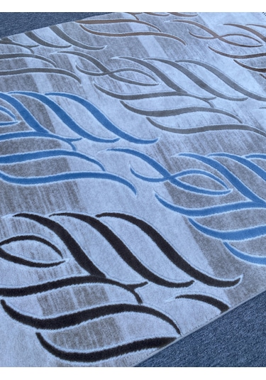 Mavi Vizon Gül Kurusu Kesme Halı 150x175 Saçaklı Akrilik Halı