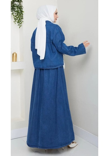 Tesettür Kadın Fiyonklu Etekli Kot Takım Koyu Mavi Tesettür Kadın Fiyonklu Etekli Kot Takım Koyu Mavi