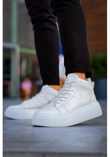 Le10 Bağcıklı Erkek Yüksek Taban Beyaz Spor Bot