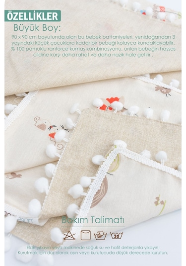 Mordesign Çift Kat Bebek Pikesi, Yenidoğan Için Kundak Battaniye, Kenar Ponponlu Pike, Animal Serisi