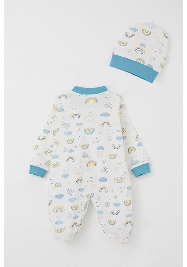 Breeze Erkek Bebek Patikli Tulum Gökyüzü Temalı 0-6 Ay, Beyaz Beyaz