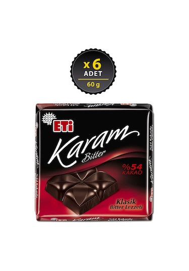 Eti Karam %54 Kakaolu Bitter Çikolata 6 x 60 G