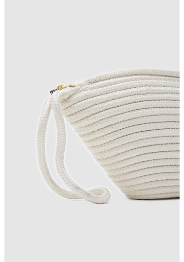 Shule Bags Rome Handmade Hasır Clutch Çanta Krem Krem