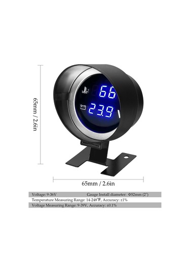 Yifomall Araçlar İçin 2'li Kombine Dijital Gösterge - Su Sıcaklığı Ve Voltmetre 9-36v