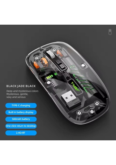 Şeffaf Mouse Kablosuz Mouse Fare Şarjlı Bluetooth Wireless Çift Modlu Sessiz 5 Tuşlu Dpı Kontrol Rb