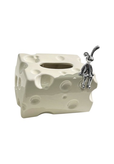 Geeroyoo Krema Beyaz Seramik Mendil Kutusu - Büyük Kapasiteli, Modern Tasarım, Oturma Odası/çay Masası Dekorasyonu