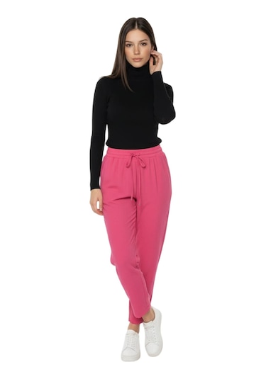 Kadın Lastikli Boru Paça Pantolon 45053 Fuşya