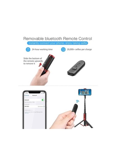 Createtech M18 Selfie Çubuğu Kırmızı Mavi - Uzaktan Kumanda Tutucu