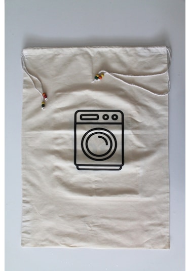 Çamaşır Makinesi Baskılı Çok Amaçlı Kirli Torbası 50x70cm Bej
