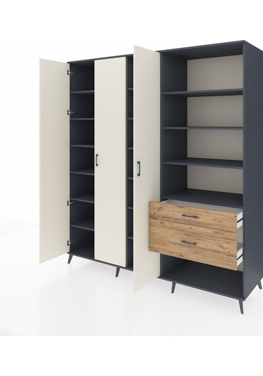 Kronos Dolap 16 Raflı 2 Çekmeceli 3 Kapaklı 220x59x243 Antrasit-aytaşı/çam Aytası/atlas Çam