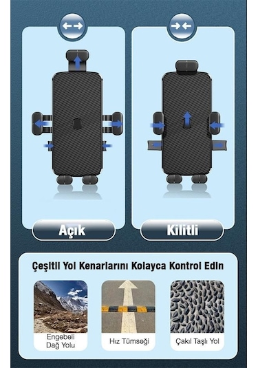 Polham Otomatik Kilit Sistemli Sarsılmaz Düşmez Gidon Uyumlu Bisiklet, Motosiklet Telefon Tutucu