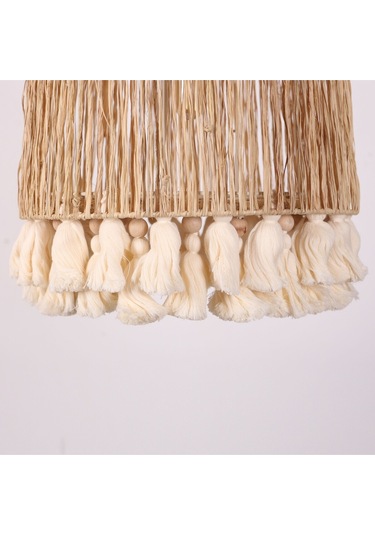 İstanbul Rafya Ve Ponponlu Separatörlü 37x43 Cm Avize. Bej