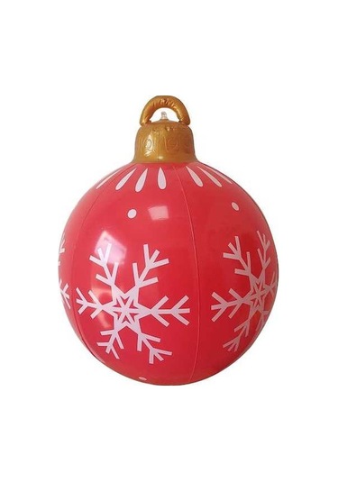 Novahub Kırmızı Kar Tanesi Desenli Pvc Noel Balonu - Su Geçirmez, Dayanıklı, İç/dış Dekorasyonu 60cm