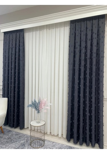 Brillant Carla Puffy Püsküllü Perde İstenilen Tüm Ölçülerde Antrasit Antrasit