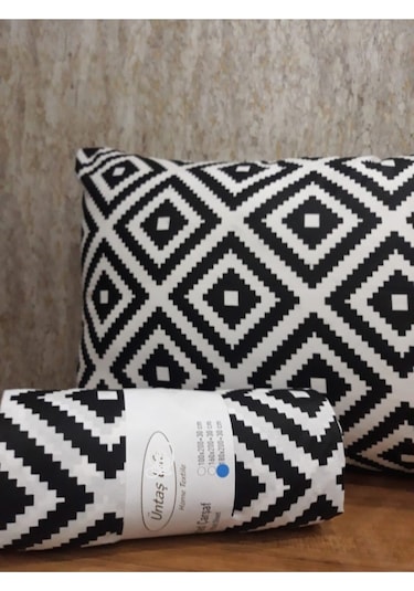 Üntaş Life Çift Kişilik Lastikli Çarşaf + Yastık Kılıfı Diagonal Beyaz - Siyah 2 Adet Siyah - Beyaz