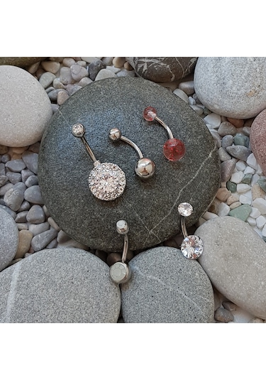 Chavin En54by Taşlı Cerrahi Çelik Göbek Piercing  5 Adet