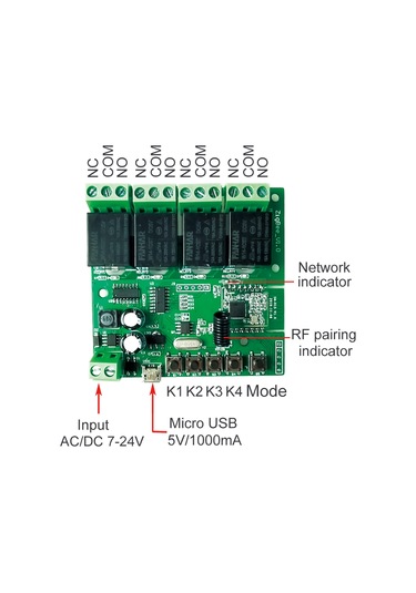 Teltree 4 Yollu Zigbee Akıllı Anahtar Modülü - Tuya/ewelink Uyumlu, Akıllı Telefon Kontrolü, Zamanlama Ve Ses Komutu Desteği Dc5v/7-24v 1-gang