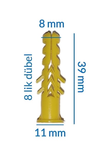 8 Mm Plastik Sarı Renkli Dübel 50 Adet