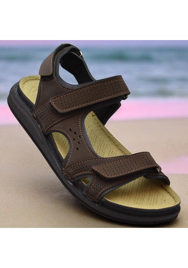 240105 Ortopedik Taban Erkek Sandalet Erkek Cırtlı Sandalet Kahverengi