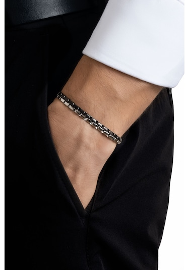 Çift Renkli 21 Cm Çelik Erkek Bileklik Gri