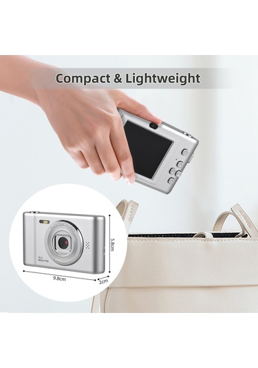 Kangvka D01 1080p Çift Lensli Dijital Kamera, 5000w Piksel, 8x Zum, 2.4 İnç Ekran, Dahili Flaş, 32gb Tf Kart İle Gümüş