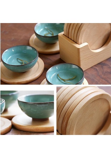 1 Takım Kayın Ahşap Bardak Altlığı Placemats Ahşap Bardak Altlığı Ahşap Bardak Altlığı Kutusu Yuvarlak Şekil Termos Mat Kahve Çay Bardağı Altlığı Ahşap