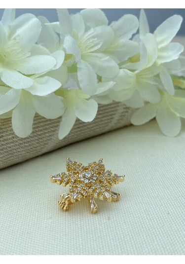 Broş Kar Tanesi Model Full Zirkon Taşlı Gold
