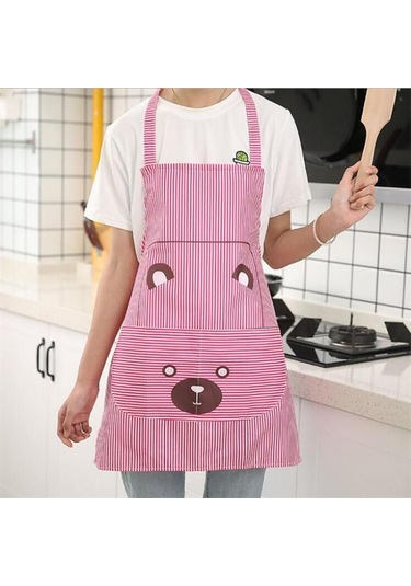 Kosona Pembe Ayı Desenli Poliester Fırın Apron - Yağ Ve Lekeden Koruma, Cepli, Ayarlanabilir Bel Kemerli, Ev İşleri Ve Mutfak Kullanıma Uygun